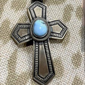 Golden Hills Turquoise and silver cross pendant